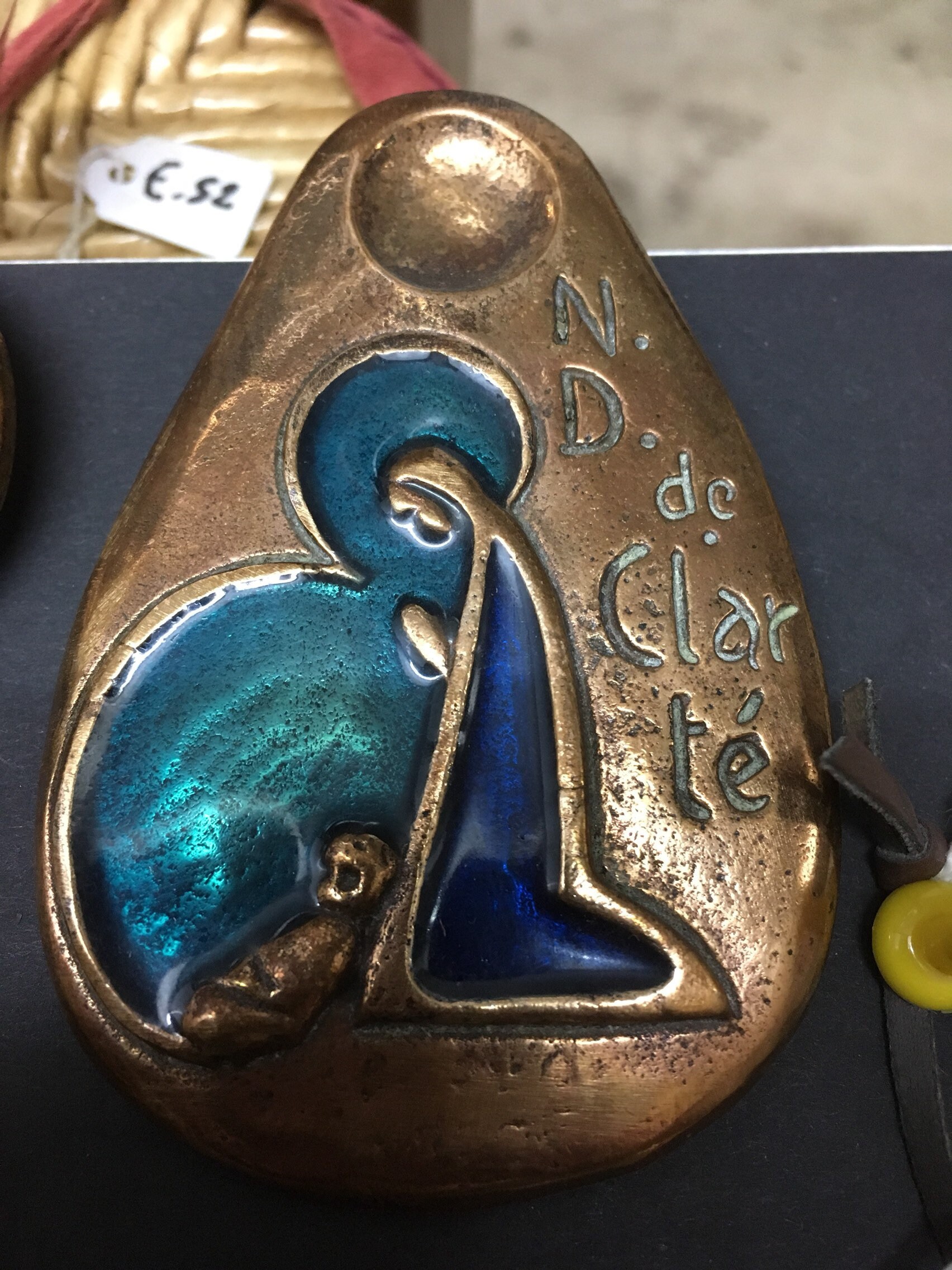 Art Du Bronze Émaillé Bleu Vert Notre Dame de La Clarté et Vierge à L'enfant