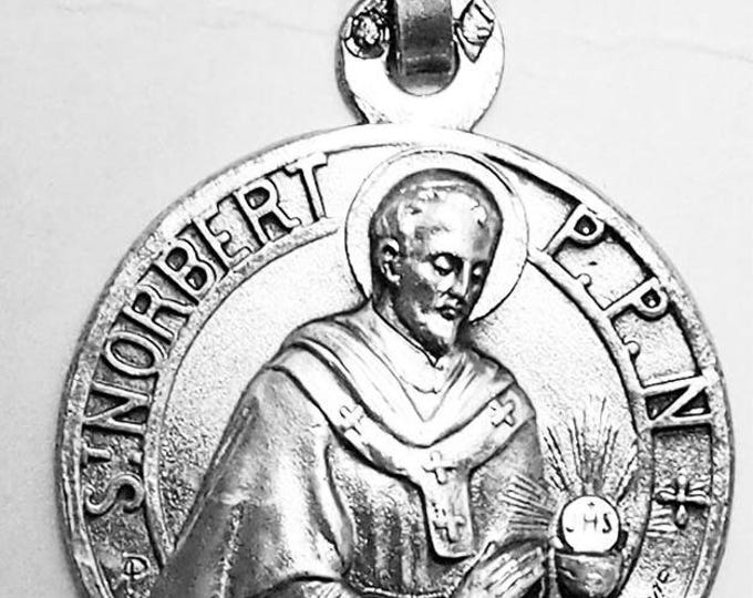 Medal Saint Norbert argent 925 sterling diameter 18mm handmade in France