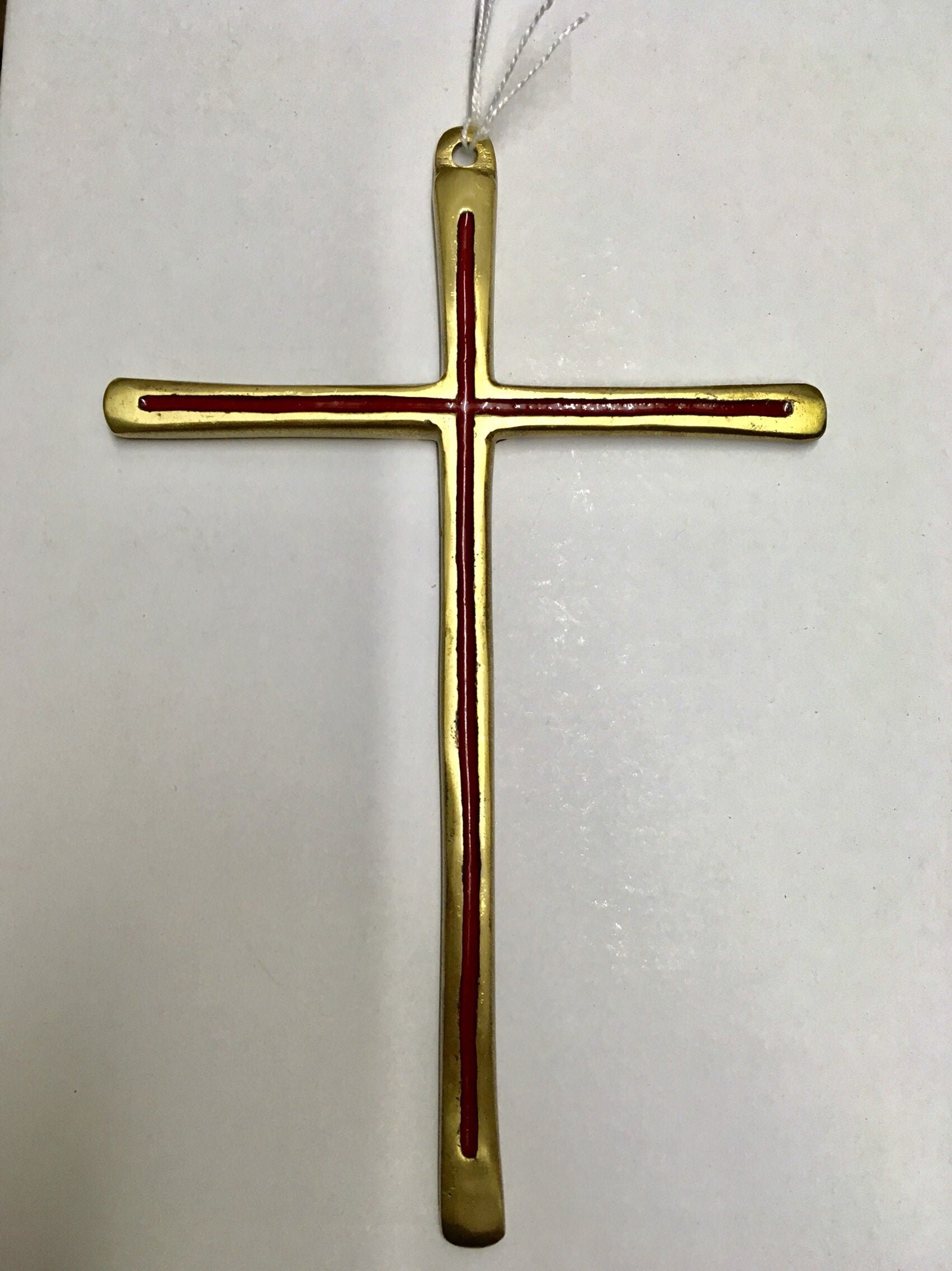 Art Du Bronze Religieux, Croix en Emaillé Rouge