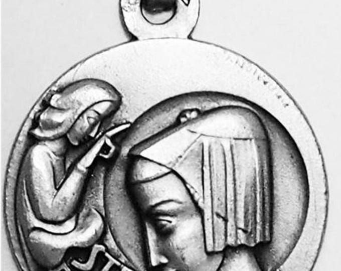 Medal Sainte Françoise argent 925 sterling diameter 18mm handmade in France