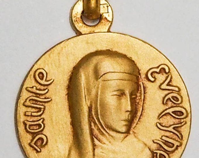 Medal Sainte Evelyne gold plated 3 microns diameter 18mm handmade in France