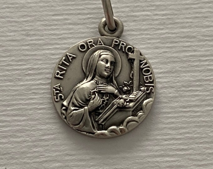 FREE SHIPMENT Medal pendant of Sant Rita 16mm silver 925/1000 amazing details french handmade 16 millimeters very beautiful work