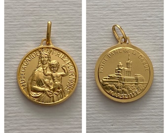 FREE SHIPMENT Medal pendant Notre Dame de la Garde Marseille 16mm gold plated 3 microns french handmade 16 millimeters very beautiful work