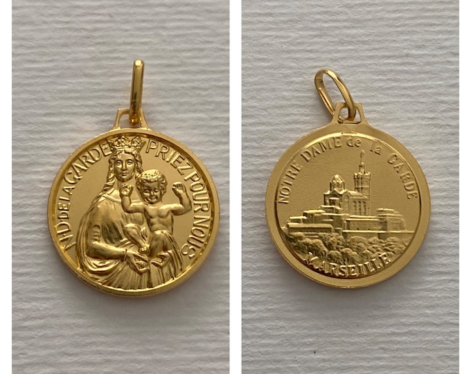 FREE SHIPMENT Medal pendant Notre Dame de la Garde Marseille 16mm gold plated 3 microns french handmade 16 millimeters very beautiful work