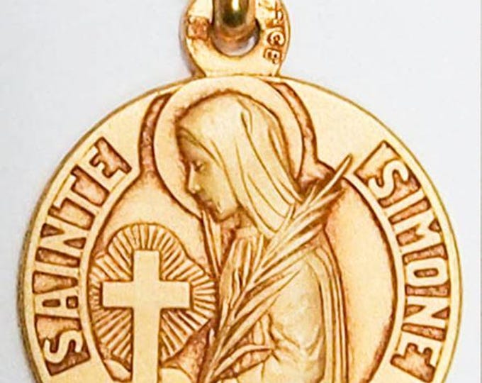 Medal Sainte Simone gold plated 3 microns diameter 18mm handmade in France