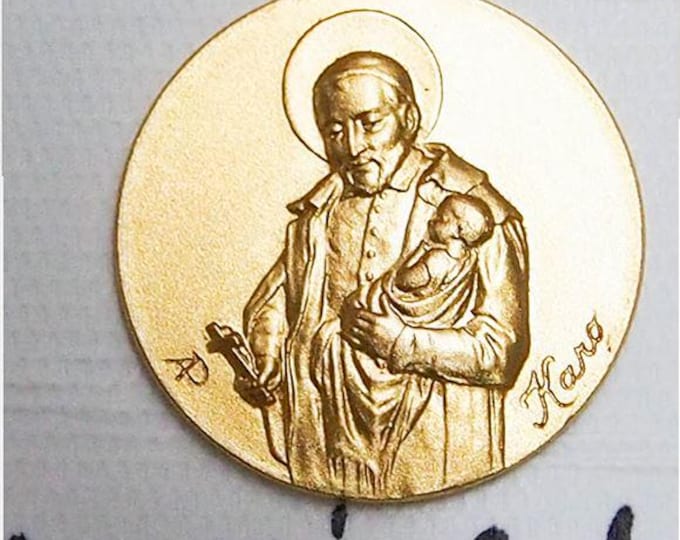 Medal Saint Stanislas gold plated 3 microns diameter 18mm handmade in France