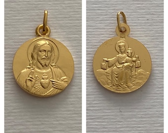 FREE SHIPMENT Medal pendant scapular 16mm gold plated 3 microns amazing details french handmade 16 millimeters very beautiful work