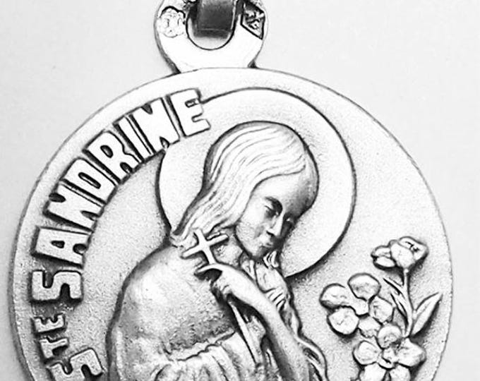 Medal Sainte Sandrine argent 925 sterling diameter 18mm handmade in France