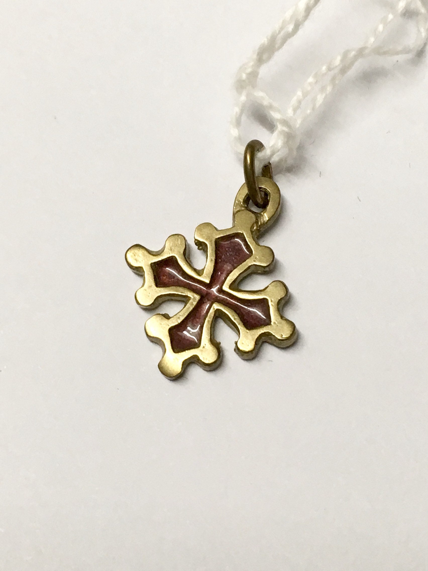 Red vitreous enamel brass cross pendant antique