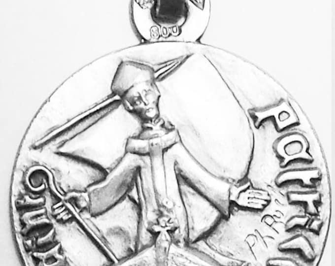 Medal Saint Patrice argent 925 sterling diameter 18mm handmade in France