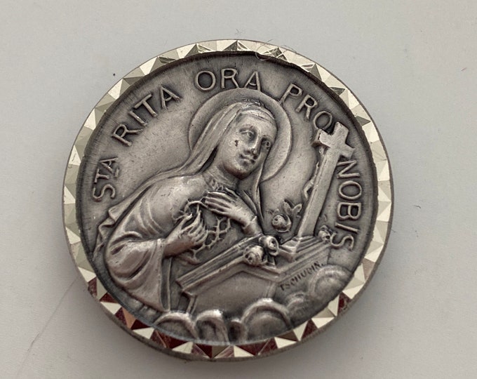 Magnet Round magnet 3x3cm of Saint Rita, inscription Sta rita ora pronobis - Saint Rita pray for us
