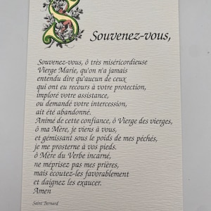 Lot de 10 Prières - Prière Souvenez vous de Saint Bernard 12,5cm x 8cm