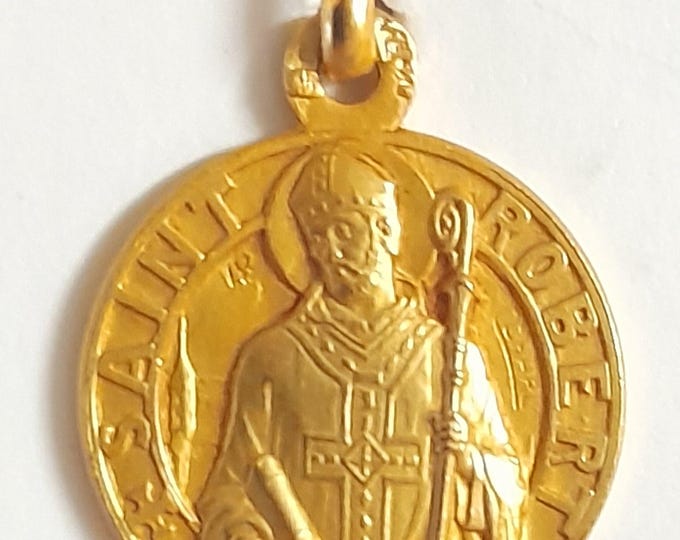 Medal Saint Robert gold plated 3 microns diameter 18mm handmade in France