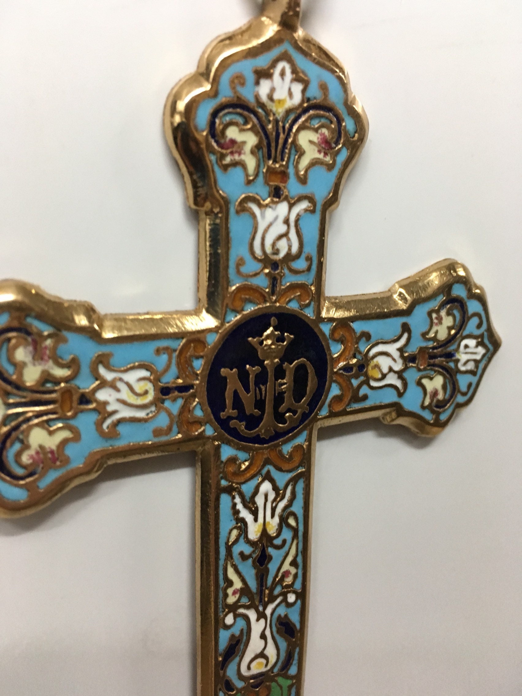 Enameled bronze cross vitrified multicouleurs antique style