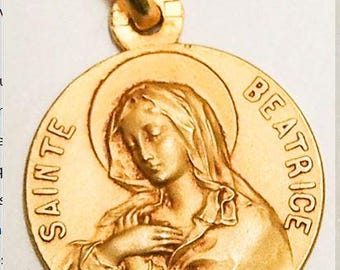 Medal Sainte Béatrice gold plated 3 microns diameter 18mm handmade in France
