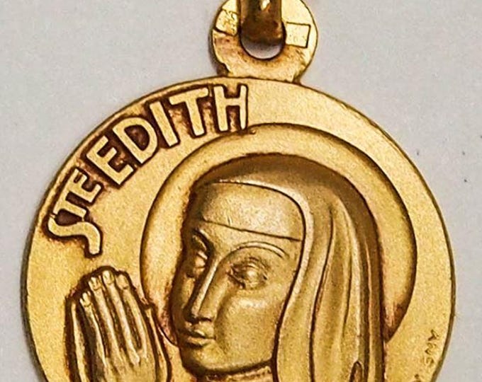Medal Sainte Edith gold plated 3 microns diameter 18mm handmade in France