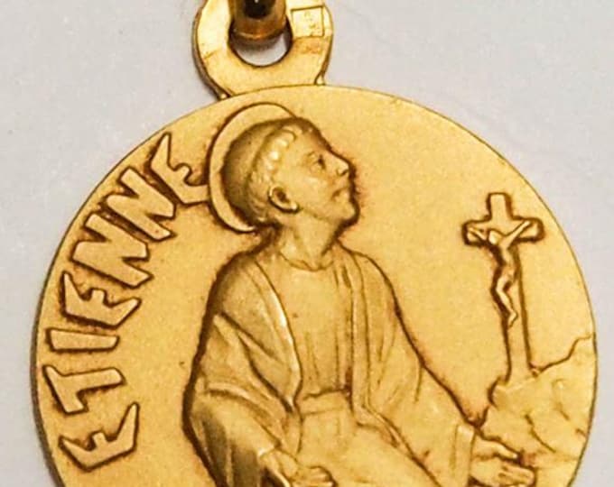 Medal Saint Etienne gold plated 3 microns diameter 18mm handmade in France