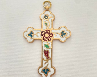 Antique baroque style multi-colored vitrified enamelled bronze cross