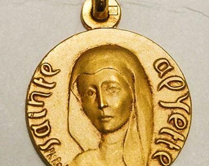 Medal Sainte Alyette gold plated 3 microns diameter 18mm handmade in France