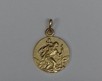 FREE SHIPMENT Medal pendant of Sant Christopher 16mm gold plated 3 microns amazing details french handmade 16 millimeters premium quality