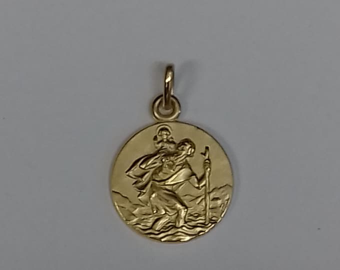 FREE SHIPMENT Medal pendant of Sant Christopher 16mm gold plated 3 microns amazing details french handmade 16 millimeters premium quality