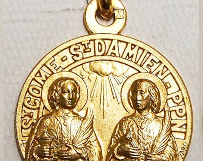 Medal Saint Côme et Saint Damien gold plated 3 microns diameter 18mm handmade in France