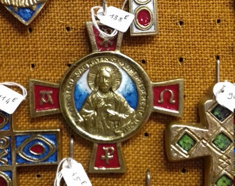 Bronze enamelled medieval style cross pendant