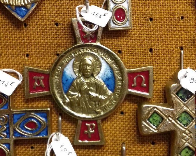 Bronze enamelled medieval style cross pendant