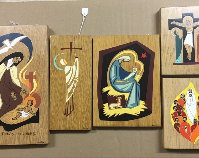 French First names and SAINT wood painting, unique handcraft painting