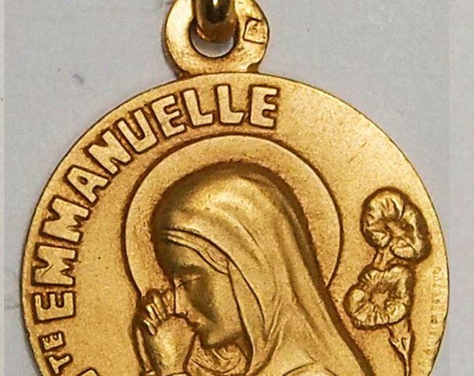 Medal Sainte Emmanuelle gold plated 3 microns diameter 18mm handmade in France