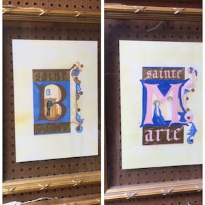 Illumination gilded and glazed frame Saint Benedict and Saint Mary
