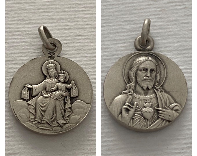 FREE SHIPMENT Medal pendant of Scapular silver 925/1000 amazing details french handmade 16 millimeters very beautiful work