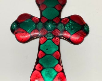 Bronze enamelled medieval style cross pendant