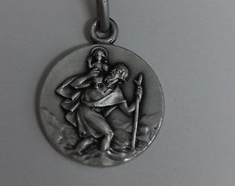 FREE SHIPMENT Medal pendant of St Christopher 16mm silver 925 amazing details french handmade 16 millimeters very beautiful work