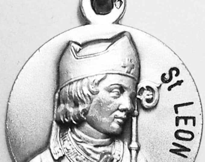 Medal Saint Léon argent 925 sterling diameter 18mm handmade in France