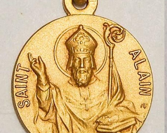 Medal Saint Alain gold plated 3 microns diameter 18mm handmade in France