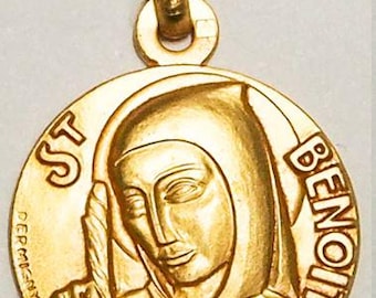 Medal Saint Benoit gold plated 3 microns diameter 18mm handmade in France