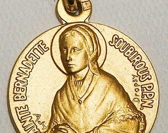Medal Sainte Bernadette Soubirous gold plated 3 microns diameter 18mm handmade in France
