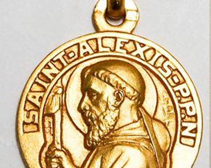 Medal Saint Alexis gold plated 3 microns diameter 18mm handmade in France