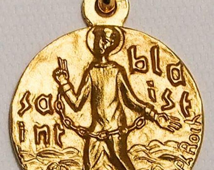 Medal Saint Blaise gold plated 3 microns diameter 18mm handmade in France
