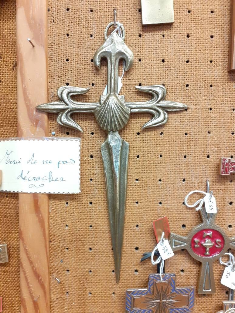 Art Du Bronze Religieux, Croix en de Saint Jacques Compostelle Pèlerin Chemin Le Majeur
