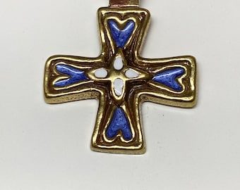 Bronze enamelled medieval style cross pendant