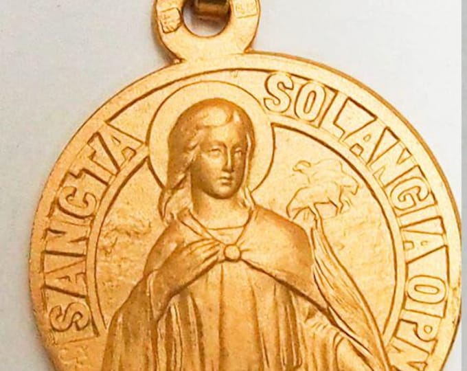 Medal  Sancta Solangia (Sainte Solange) gold plated 3 microns diameter 18mm handmade in France