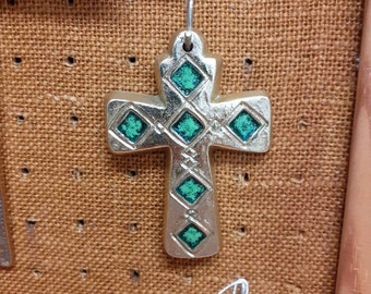 Bronze enamelled medieval style cross pendant