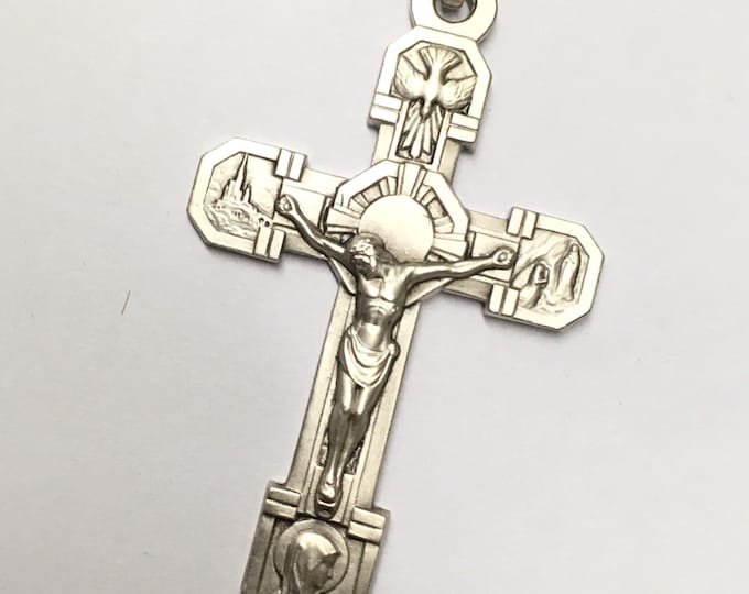 Holy silver Streling pendant Cross Holy Spirit Our Lady of Lourdes 5,5cmx 3,5 cm