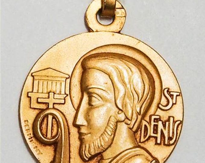 Medal Saint Denis gold plated 3 microns diameter 18mm handmade in France