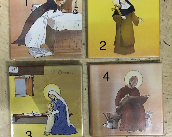 Religious art, illustrations of saints on tile