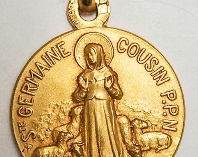 Medal Sainte Germaine Cousin gold plated 3 microns diameter 18mm handmade in France