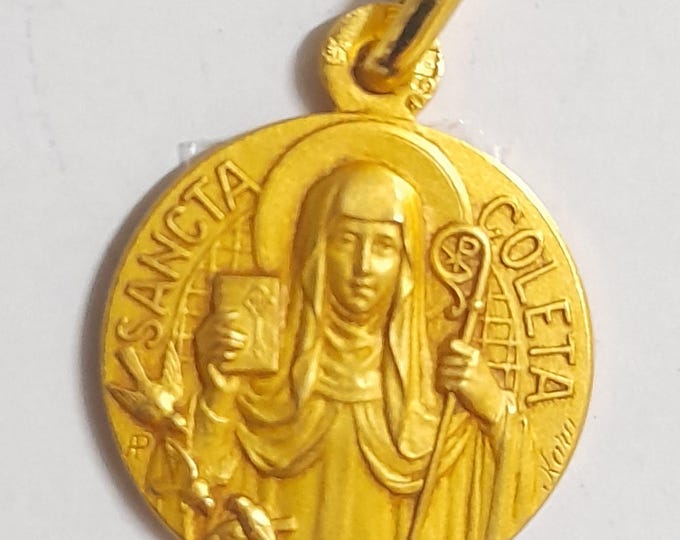 Medal Sancta Coleta (Sainte Colette) gold plated 3 microns diameter 18mm handmade in France