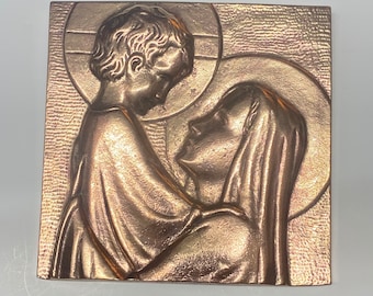 Religious bronze art,Bronze plaque of the Virgin Mary and Child Jesus